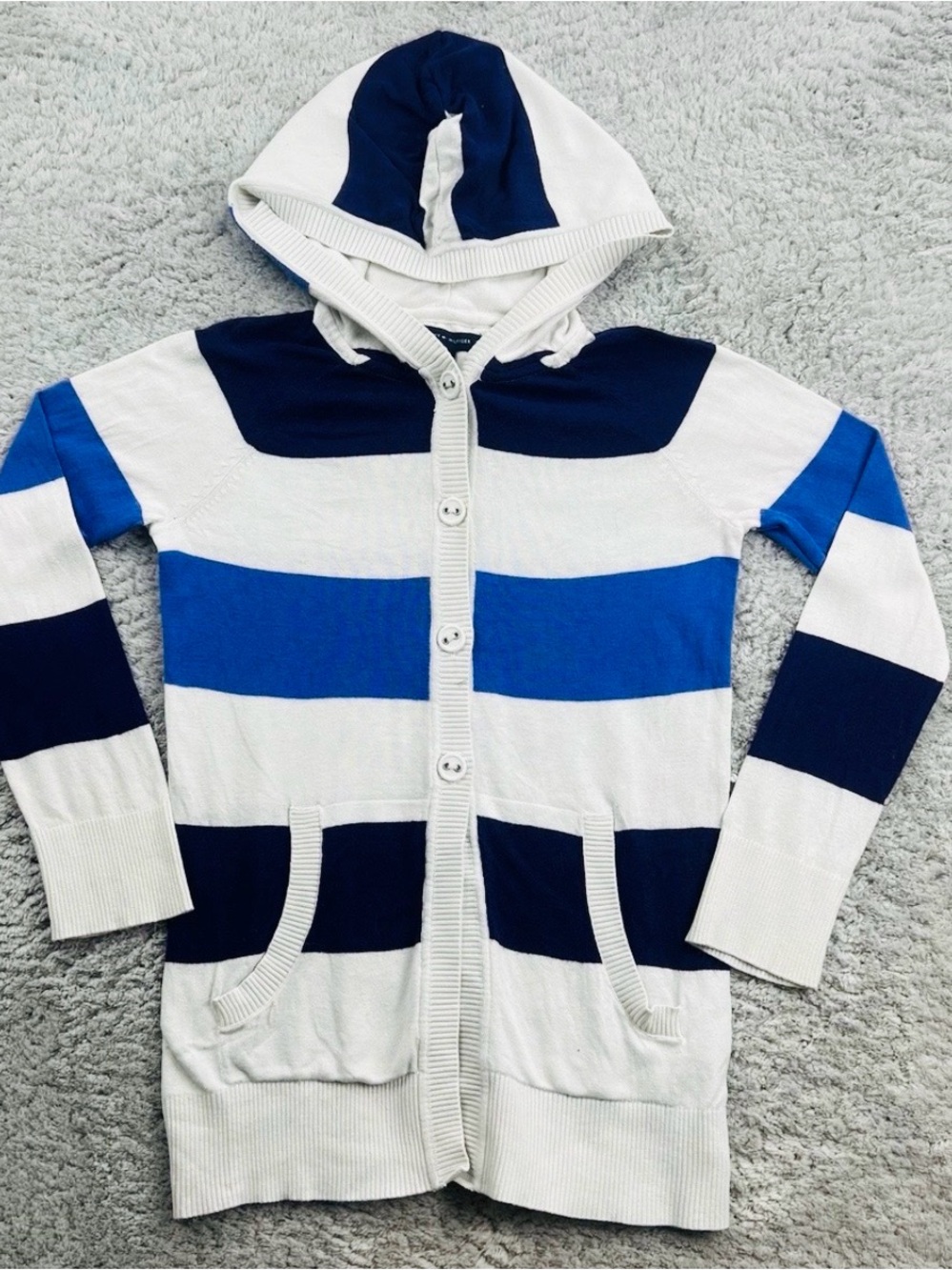 Tommy Hilfiger Blue & White Striped Hooded Cardigan size Youth M
